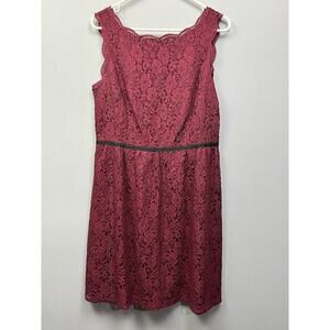 Loft Dress Womens Size 10‎ Burgundy Red Black Sleeveless Lace V Back Sheath